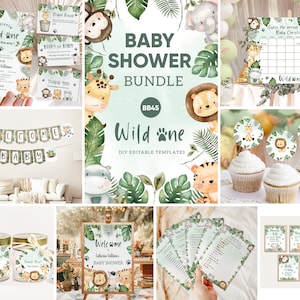 Editable Safari Animals Baby Shower Bundle Safari Baby Shower Invites Set Jungle Animals Baby Shower Instant Download Gender Neutral BB45