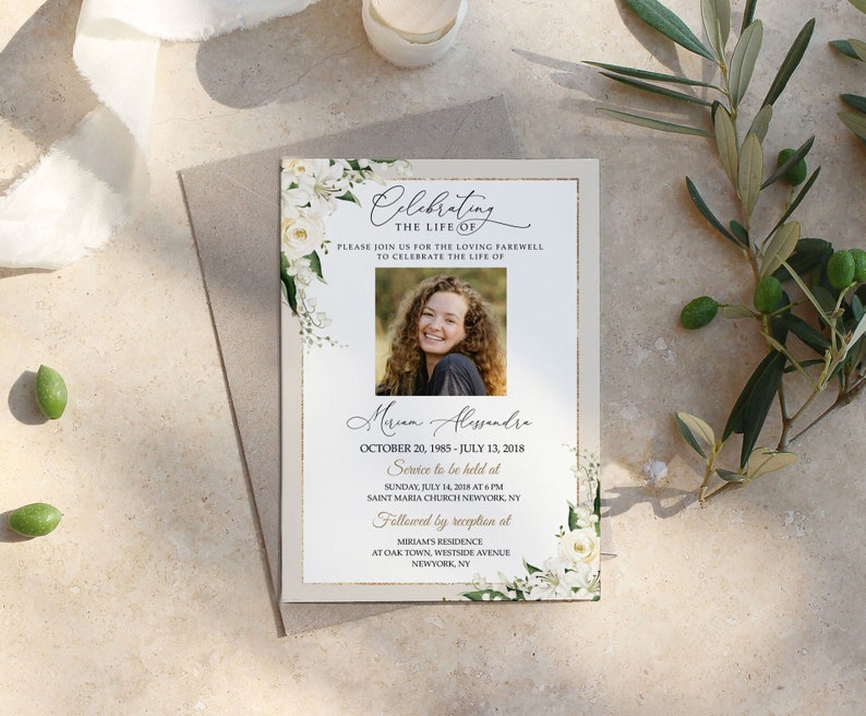 Editable Funeral Invitation Funeral Announcement Template White Lily