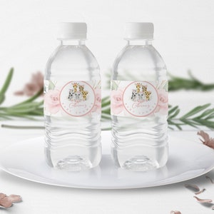 Editable Safari Animals Girl Baby Shower Water Bottle Label, Water Bottle Pink Girl Baby Shower,  Instant Download Digital Template #BB47