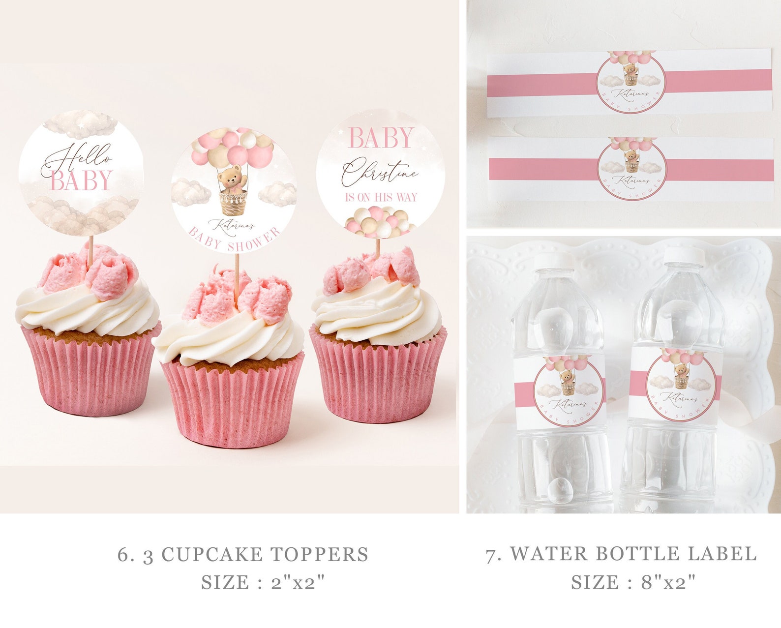 Pink Bear Baby Shower Bundle Air Balloon Invitation Bundle Pink Girl ...