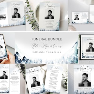 Funeral Bundle Template Blue Mountain For Men And Women Nature Celebration of Life Bundle Printable In Loving Memory Package Suite #F62