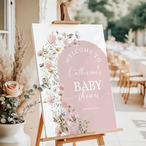 Baby in Bloom Willkommensschild Baby Shower Willkommensschild zum Ausdrucken, Wildblumen Baby Girl Shower Sign Template, Baby Shower Willkommen BB88