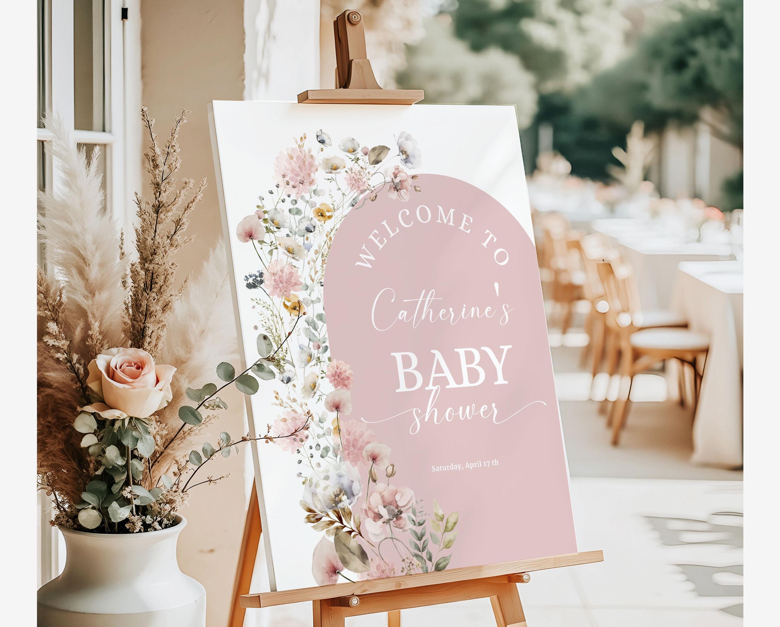 Baby in Bloom Welcome Sign Template Baby Shower Welcome Sign Printable, Wildflower Baby Girl Shower Sign Template, Baby Shower Welcome BB88