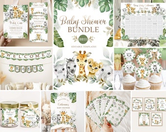 Safari Animals Baby Shower Bundle, Jungle Theme (Editable Templates) BB55