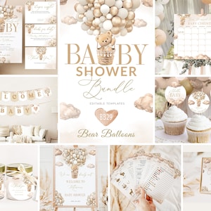 Pacchetto Baby Shower con orsetto Pacchetto invito per baby shower in mongolfiera Pacchetto stampabile con gioco Baby Shower Decorazione Palloncino con orso Istantaneo #BB29