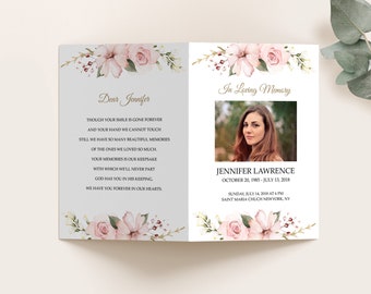 Editable Pink Rose Floral Funeral Program Template In Loving Memory of Funeral Program Celebration of Life Funeral Program #F11