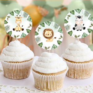 Jungle Cupcake Toppers Jungle Baby Shower Cute Safari Animals Baby Shower Food Decoration Printable Topper Editable Instant Download #BB45