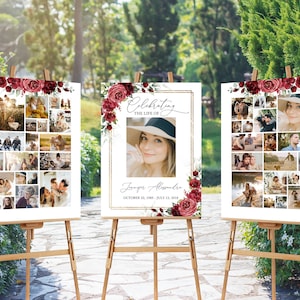 Red Rose Funeral Collage Template Set of 3 Funeral Photo Collage Funeral Welcome Sign Bundle Memorial Poster Easel Display Memorial #F47C