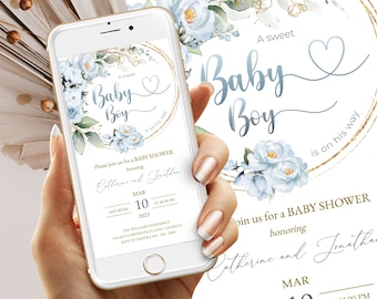 Editable Boy Baby Shower Invitation A Sweet Baby Boy Baby Shower Invite, Minimalist Baby Shower Invitation, Editable Instant Download #BB26