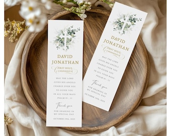 Greenery Holy Communion Bookmark Template, Eucalyptus Printable (Instant Download) HC36