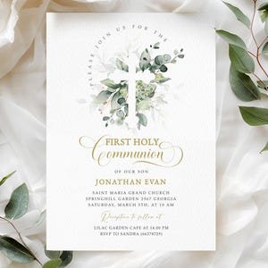 Modèle d'Invitation première communion, verdure 1ère communion Première communion imprimable, invitation modifiable téléchargement immédiat HC36