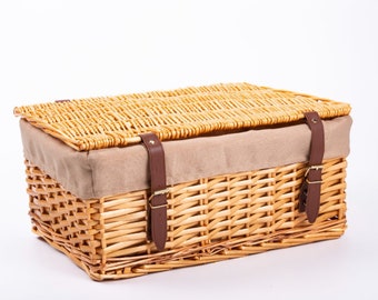 Rectangular Wicker Storage Hamper with Lid and Liner Eco-Friendly Storage Solution Tidy and Tasteful Sustainable Storage basket