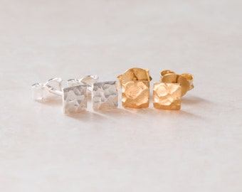 Hammered Silver Square Stud Earrings