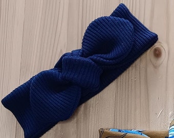 Hoofdband met strik voor babymeisjes - Blauwe geribde stretchstof