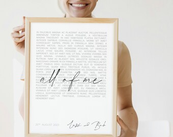 Songtext-Wandkunst, benutzerdefiniertes druckbares Lied, personalisiertes Jubiläumsgeschenk, Hochzeitslied zum ersten Tanz, individuelles Musikposter, digitales Poster