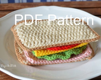 Crochet Sandwich Coaster Pattern Fun Home Decor Kids Play Food Gift for Foodies Funky Kitchen Accessory