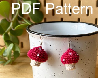 Crochet Mushroom Earrings Pattern Fall Accessory Cottagecore Gift for Mushroom Lovers Unique Fashion Fungus Amigurumi