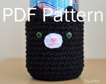 Patrón de funda de bebida de gato a crochet: Funda para bebida perfecta (patrón PDF)
