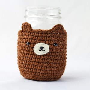 Crochet Cozy Bear Mason Jar Pattern Adorable Rustic Charm Cottage Decor Gift for Animal Lovers Nature Enthusiasts Coffee Drink Sleeve image 5