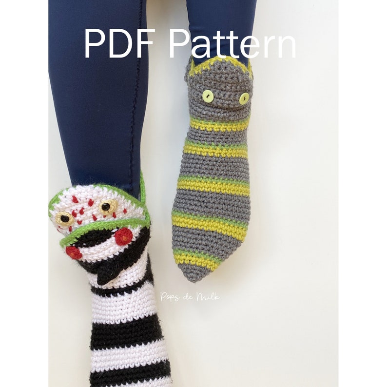 Crochet Slippers Pattern Monster Movie Socks Whimsical Footwear Halloween Fashion Gift Spooky Boutique image 1