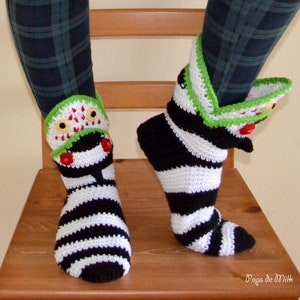 Crochet Slippers Pattern Monster Movie Socks Whimsical Footwear Halloween Fashion Gift Spooky Boutique image 8
