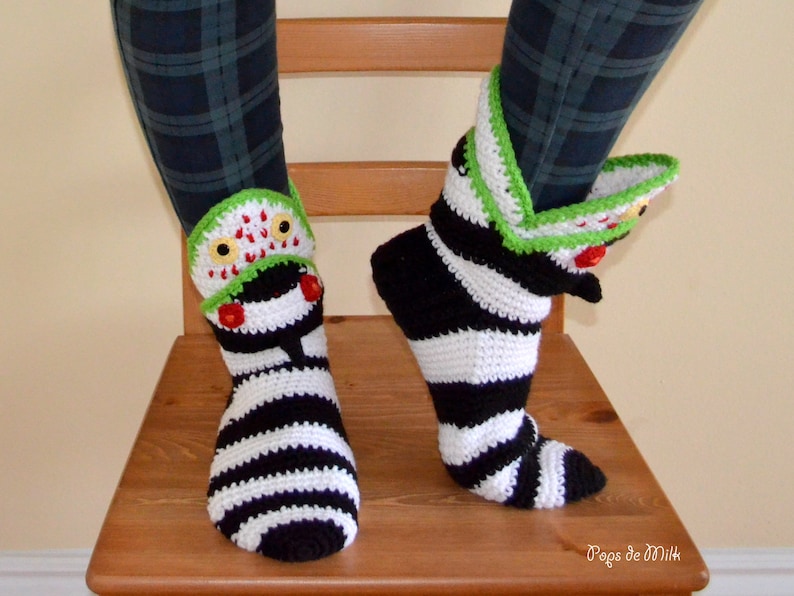 Crochet Slippers Pattern Monster Movie Socks Whimsical Footwear Halloween Fashion Gift Spooky Boutique image 8