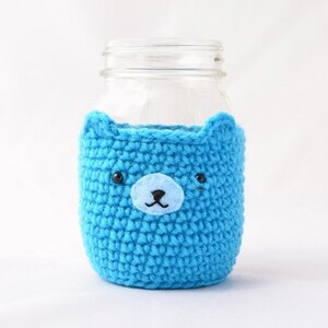 Crochet Cozy Bear Mason Jar Pattern Adorable Rustic Charm Cottage Decor Gift for Animal Lovers Nature Enthusiasts Coffee Drink Sleeve image 4