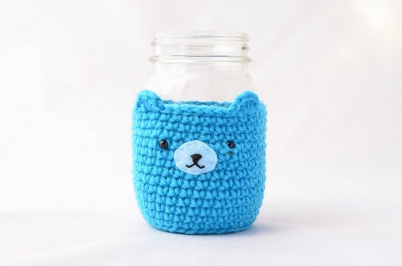 Crochet Cozy Bear Mason Jar Pattern Adorable Rustic Charm Cottage Decor Gift for Animal Lovers Nature Enthusiasts Coffee Drink Sleeve image 4
