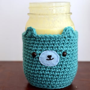 Crochet Cozy Bear Mason Jar Pattern Adorable Rustic Charm Cottage Decor Gift for Animal Lovers Nature Enthusiasts Coffee Drink Sleeve image 3