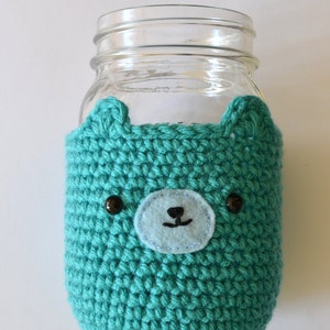 Crochet Cozy Bear Mason Jar Pattern Adorable Rustic Charm Cottage Decor Gift for Animal Lovers Nature Enthusiasts Coffee Drink Sleeve image 2