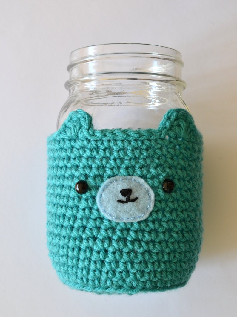 Crochet Cozy Bear Mason Jar Pattern Adorable Rustic Charm Cottage Decor Gift for Animal Lovers Nature Enthusiasts Coffee Drink Sleeve image 2