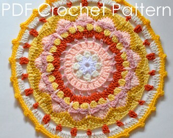 Sunburst Crochet Mandala Pattern Sun-inspired Design Wall Hanging Home Decor Handmade Gift Unique Art Meditative Project Mindful Crochet