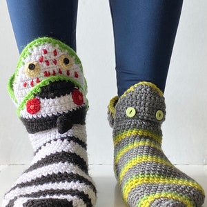 Crochet Slippers Pattern Monster Movie Socks Whimsical Footwear Halloween Fashion Gift Spooky Boutique image 2