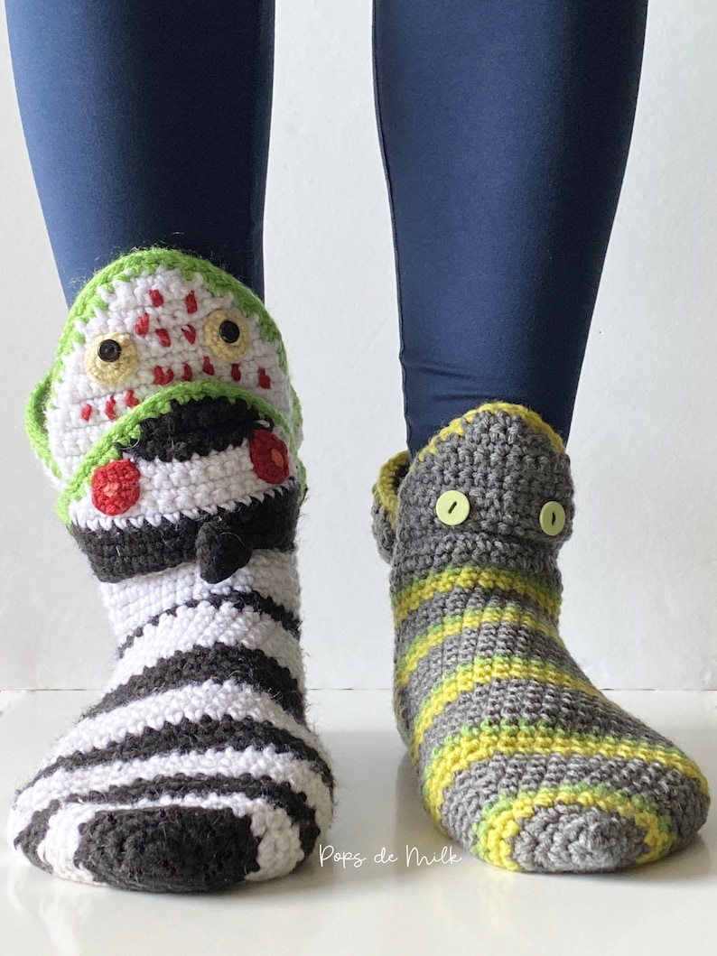 Crochet Slippers Pattern Monster Movie Socks Whimsical Footwear Halloween Fashion Gift Spooky Boutique image 2