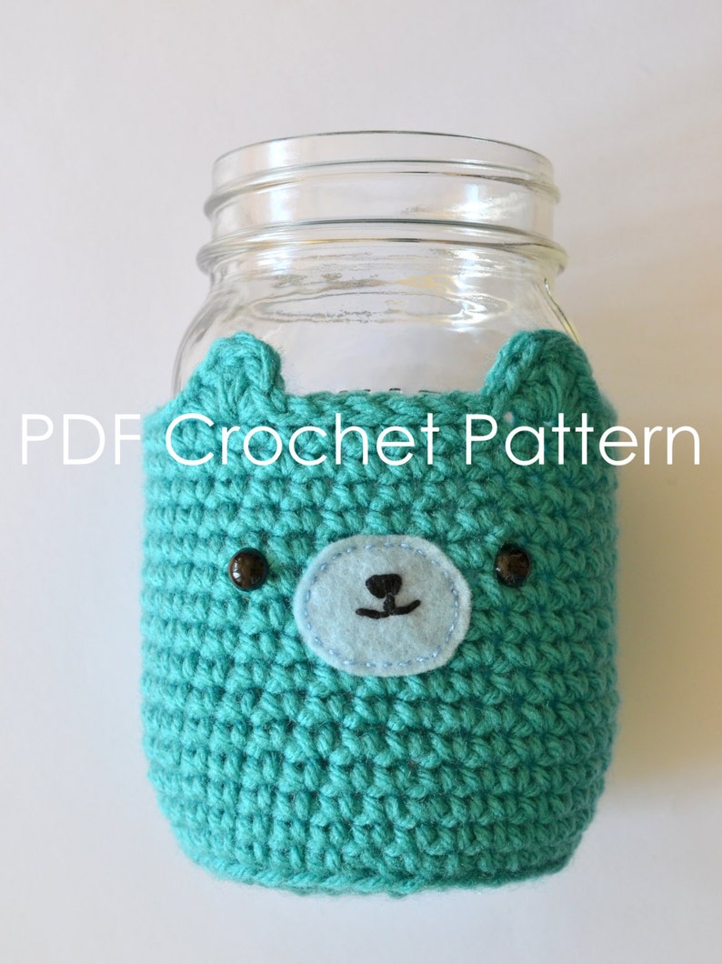 Crochet Cozy Bear Mason Jar Pattern Adorable Rustic Charm Cottage Decor Gift for Animal Lovers Nature Enthusiasts Coffee Drink Sleeve image 1