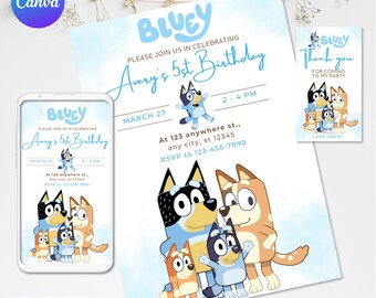 Bluey Birthday Invitation, Boys Birthday Party Invites, Editable Boys Invitation Template, Blue Dog Birthday Invitation, Boys Party Invites