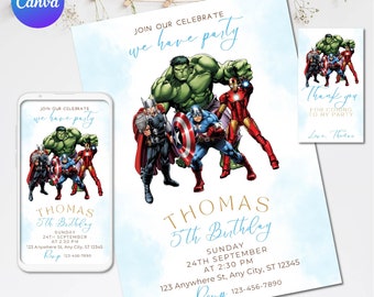 Superhero Birthday Invitation | Avengers Party Editable Template | Superheroes Party Invite | Editable Birthday Party Invitation | canva