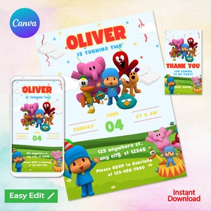 Editable Pocoyo Birthday Invitation Pocoyo Invitation Pocoyo Party Kids ...