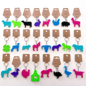 Porte-clés/clip 4-H. Veau club. Montrez les moutons. Porte-clés bétail. Porte-clés vache. FFA. 4-H. Dirigeant. Chèvre. Poulet. Taureau. Cochon. Âne. Alpaga. Cheval