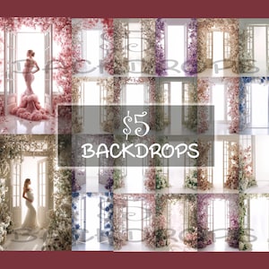 Backlit French Doors Set Digital Backdrops, Maternity Backgrounds, Studio Backdrops
