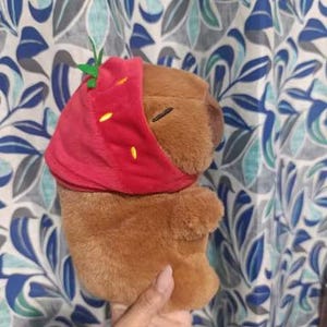 Capybara with Strawberry Hat Plush | Cute Capybara Animal Toy | Kawaii Capybara Gift | Adorable Capybara Decor | Soft Handmade Plushie