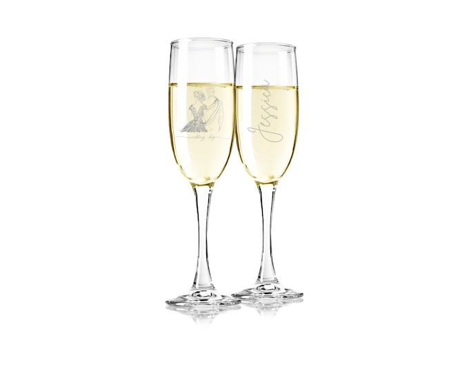 Champagne glass with engraving for the wedding engraved on both sides with name Champagne glass personalized with saying for birthday, champagne glass as a gift
