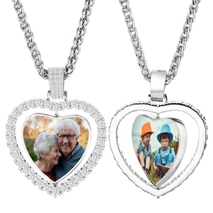 Custom Photo Necklace, Personalized Picture Necklace Heart, Hip Hop Pendant with Cubic Zircon, Simulated Diamond, Memorial Jewelry