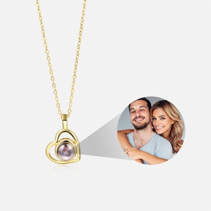 Custom Projection Necklace with your Photo, Heart, Personalized Picture inside Pendant,  Memorial Anniversary Birthday Gift