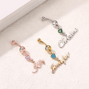 Custom Belly Rings for Women, Name Navel Ring, Birthstone Name Belly Button Ring, Body Jewelry, Summer Jewelry, Personalized Birthday Gift