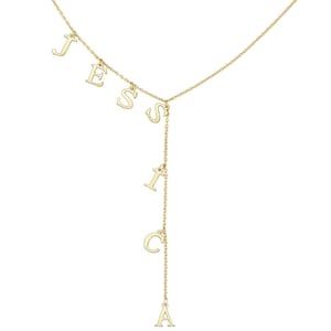 Custom Drop Name Necklace, Gold Name Y Necklace, Dainty Name Necklace, Lariat Necklace, Initial Necklace, Bridesmaid Gift, Gift for Her