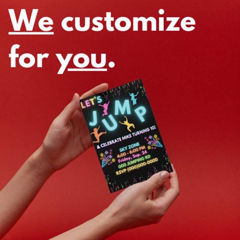 Let's Jump Neon Trampoline Park Glow Kids Birthday Party Invitation ...