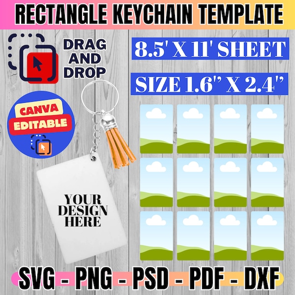 1.6" x 2.4" Rectangle Keychain Template, Keychain Template Svg, Sublimation Template, Keychain Personalized, Custom Keychain, Canva Editable