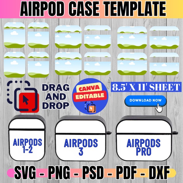 Airpod Case Sublimation Template Bundle, Handyhülle Vorlage, Airpod 1/2 Hülle, Airpod Pro Hülle Vorlage, Airpod 3 Hülle, Canva editierbar