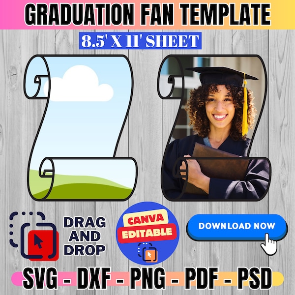 Grad Paddle Fan Template Bundle, Grad Fan, Graduation Fan Template, Graduation Fan, Grad 2024, Graduation Cake Topper Template, Canva Edit